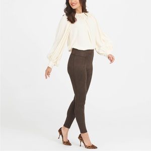 SPANX Faux Suede Chocolate Brown Leggings Slim Fit Skinny Ankle Small NEW